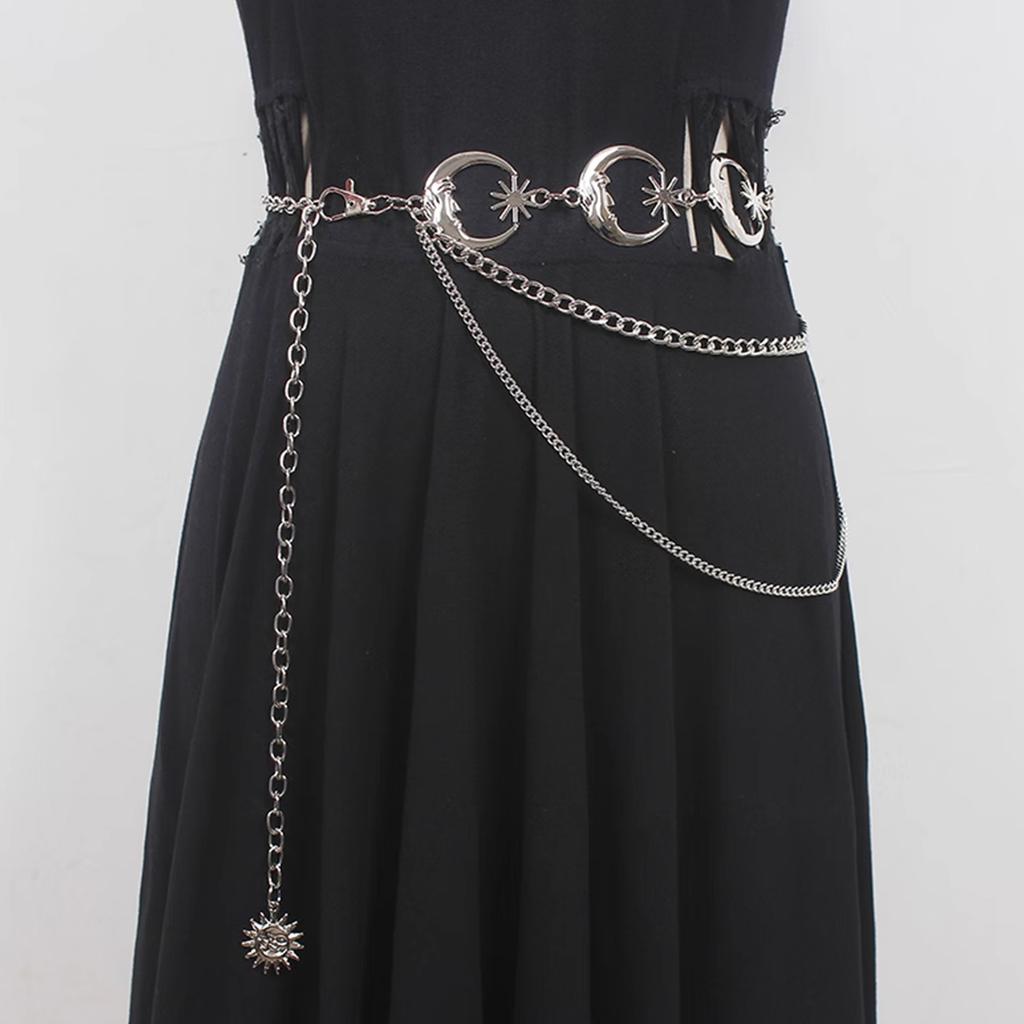Fashion Vintage Gold Chain Belt Female Goth Moon Metal Designer Belts For Women High Quality Female Waist Tassle Goth Dress Cors