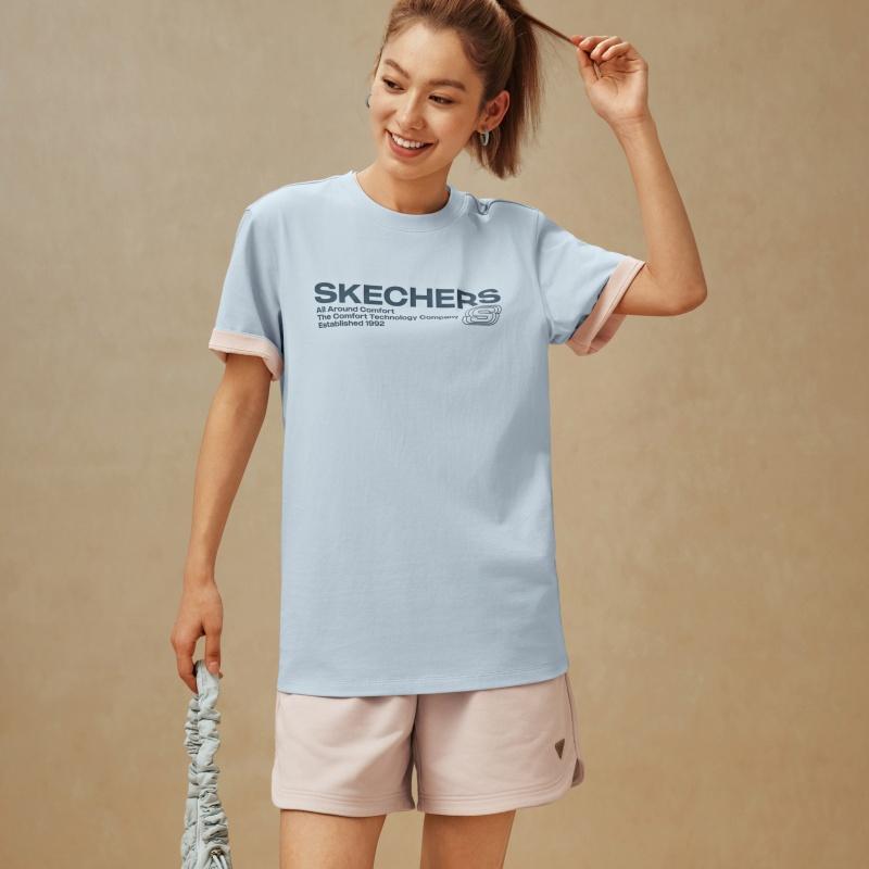 Skechers Вязаная футболка с круглым вырезом, свободного кроя, с короткими рукавами, унисекс, топ L226U065-026P