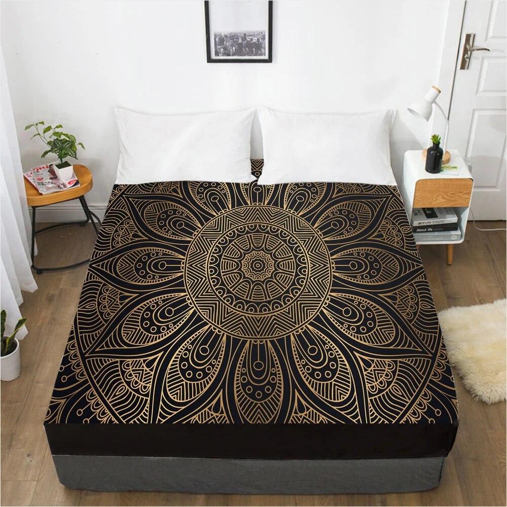 Простыни наматрасник с резинкой, постельное белье, простыня, 90x200, 180x200, 200x220, размер, 3D-печать, черный, золотой