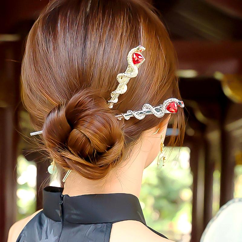 1 шт. аксессуары для волос китайская заколка для волос Advanced Feeling Serpentine Gemstone шпилька для волос в стиле панк змея для волос регулируемая со стразами