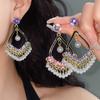 Inlaid Rhinestone Water Drop Pearl Tassel Earrings for Women Bohemian National Style Drop Earring Retro Light Luxury Zircon