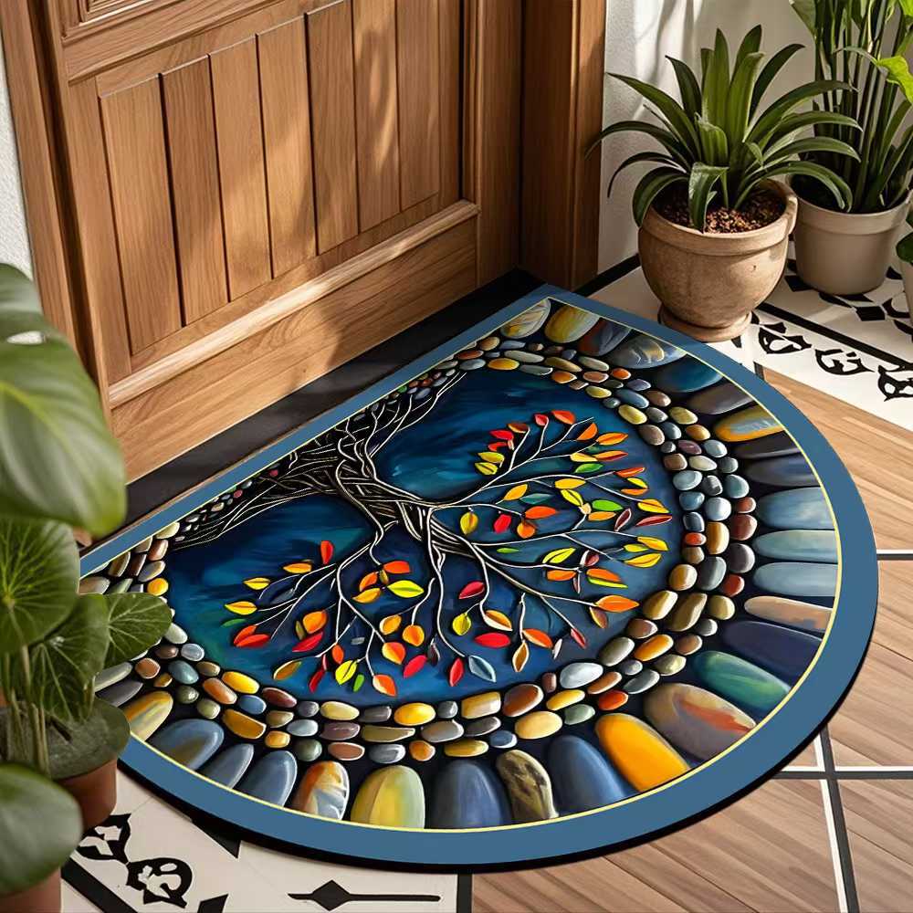 Retro Semi-circular Floor Mat, Entrance Foyer Carpet, Dirt-resistant and Easy-to-maintain Floor Mat