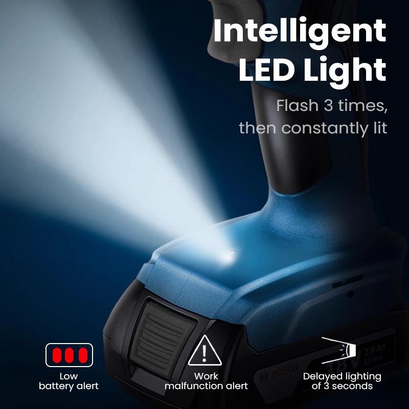 Bosch GSB 185 LI Electric Drill Профессиональная литий-ионная ударная дрель 18 В может предупреждать о низком заряде аккумулятора и неисправностях инструмента.