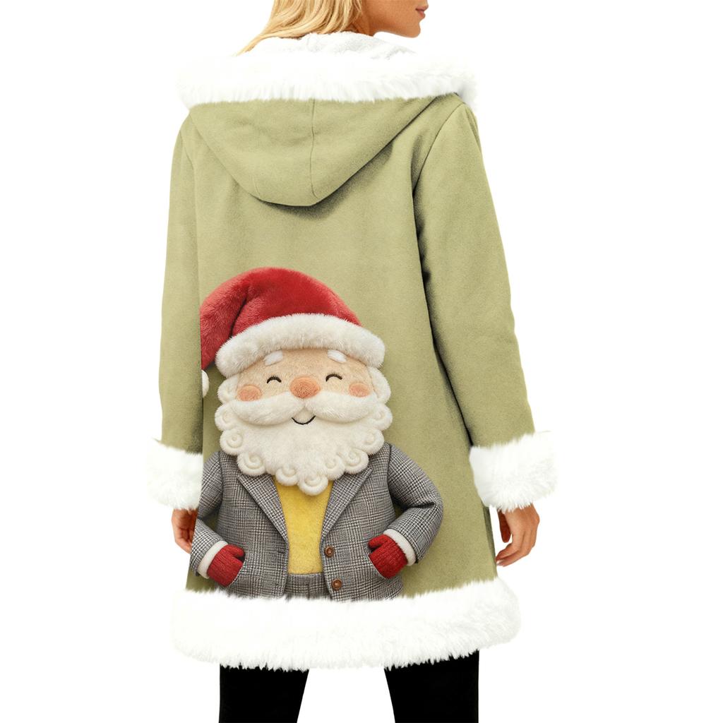 Unisex Casual And Fashionable Plush Collar Hooded Long Sleeved Christmas Printing Jacket
