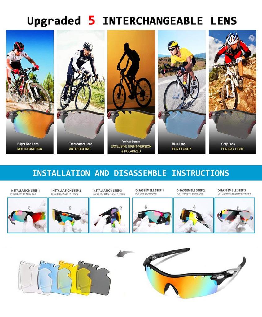 Спортивные поляризованные солнцезащитные очки UV400 UV Ultra 5 со сменными полными поляризованными линзами [VILISUN] Солнцезащитные очки, линзы, защита, легкие, линзы, набор,
