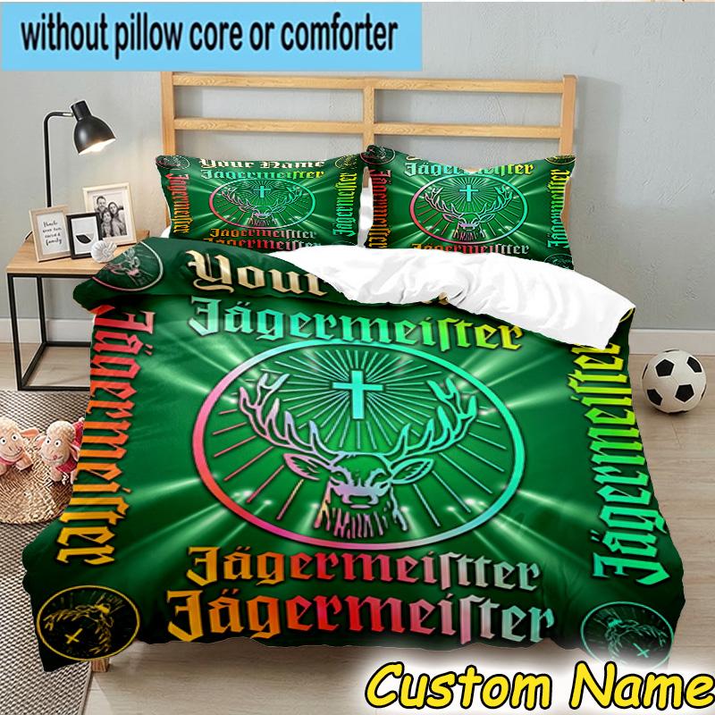 3pcs Custom Name Jager-meister Spirit Drink Bedding Set Includes 1 Duvet Cover & 2 Pillowcases for All Seasons Dormitory Home Decor Christmas gifts