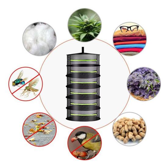 60 см 2/4/6/8 слоев сетка для сушки трав с S-образным крючком, складная корзина для сушки растений с застежкой-молнией, прочная сетка для сушки растений для использования в помещении и на открытом воздухе