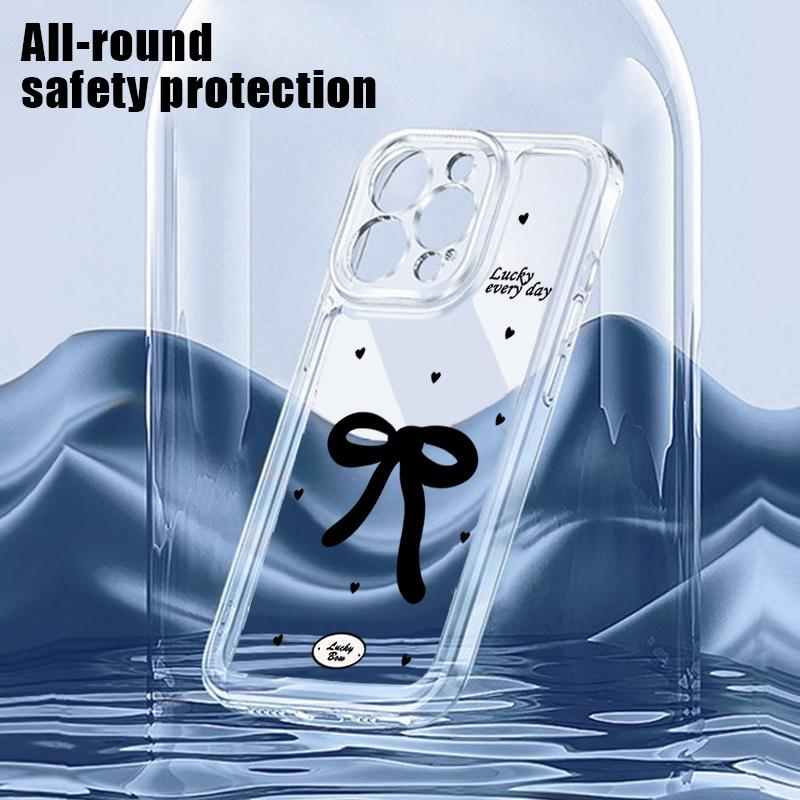 Черный Бантик Прозрачный Мягкий Чехол Для iPhone 16 15 Pro Max 14 Plus 14 13 12 11 Pro 7 8 XR X XS Max ТПУ Силиконовый Чехол Для Телефона