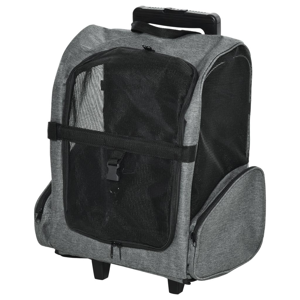 Dog Carrier, 2-in-1 Rolling Trolley Backpack, Telescopic Handle, 42 x 25 x 55 cm, Grey
