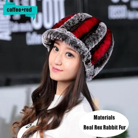 Hot Sale Women Real Rex Rabbit Fur Hat Winter Warm Genuine Rex Rabbit Fur Beanies Caps Knitted Natural Rex Rabbit Fur Cap