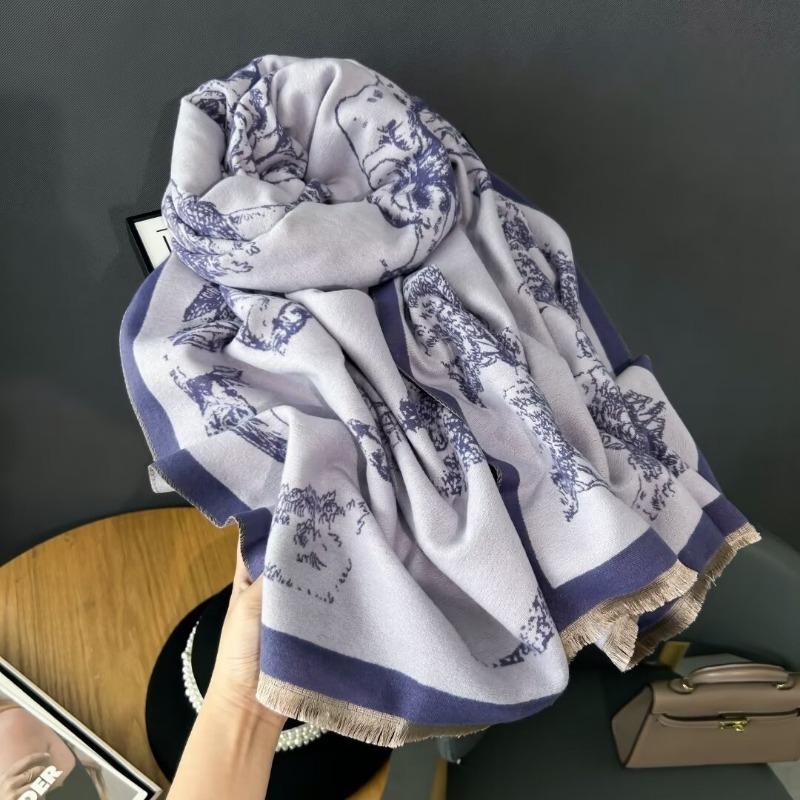Winter Chinese Style New Retro Double-sided Printed Imitation Cashmere Scarf for Women, Thickened and Warm Versatile Shawl Wrap