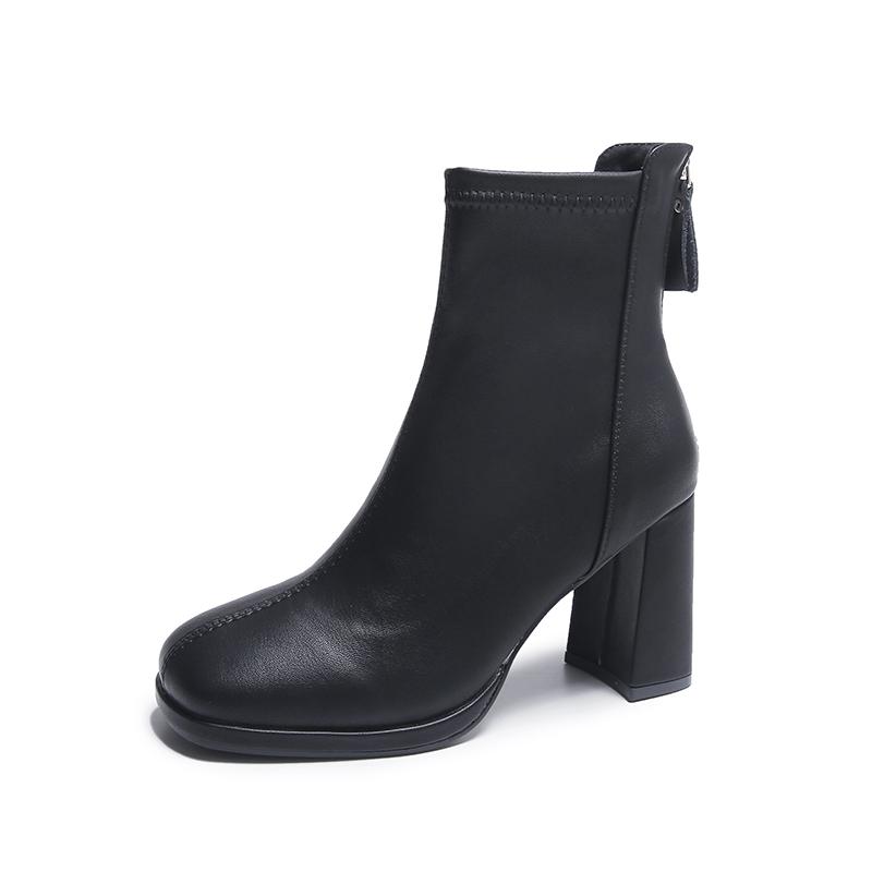 Мода Зимняя Мода Толстый Каблук Женские Ботильоны Мода Квадратный Носок Обувь Уличный Стиль Банкетная Вечеринка Короткие Botas Mujer