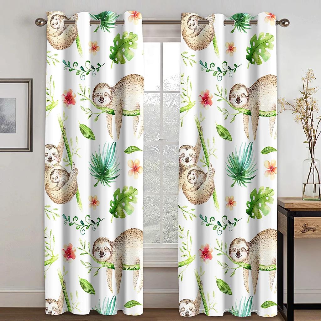 3D печать Радуга милые животные дешевые мультфильм детские тонкие оконные шторы для девочек и мальчиков Декор для гостиной спальни 2 панели