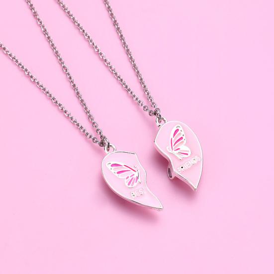 Women Necklace BEST FRIENDS Oil-dripping Butterflies Magnetic Double Chain Splicing Love Heart Kids