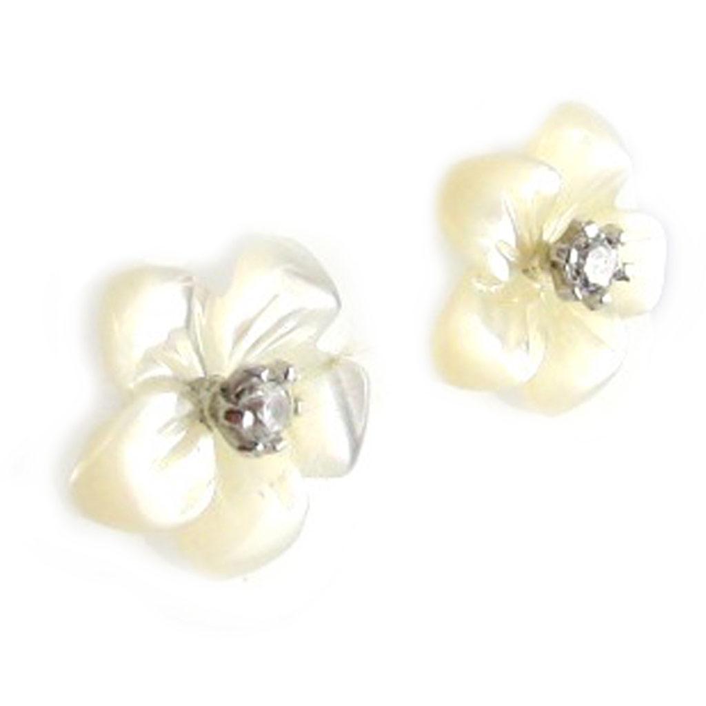Les Trésors De Lily [L1820] - Silver Earrings 'Flower of Wisdom' White Mother-of-pearl Silver (rhodium-plated) - 9 Mm