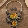 Crystal Gem Statement Necklace Earring Set Irregular Woven Accessories Vintage Beads Necklaces Handmade Neck Chains for Women