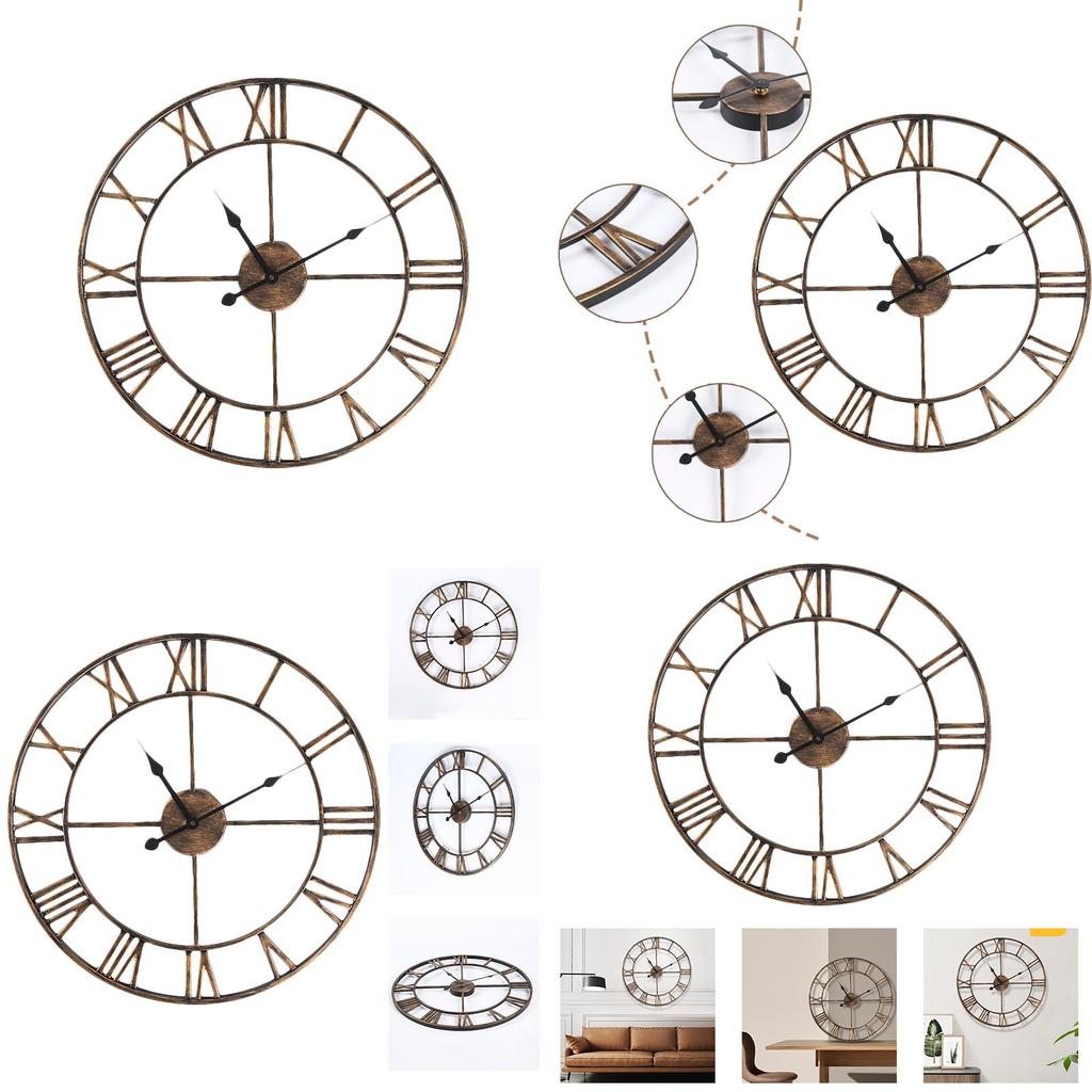 Unique Wall Decoration Metal Antique Rust Clock With Cut-out Roman Numerals