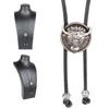 Bolo Tie Handmade Round Shape Western Cowboy Bola Tie Bull Head Faux Leather Pendant Necklace for Men
