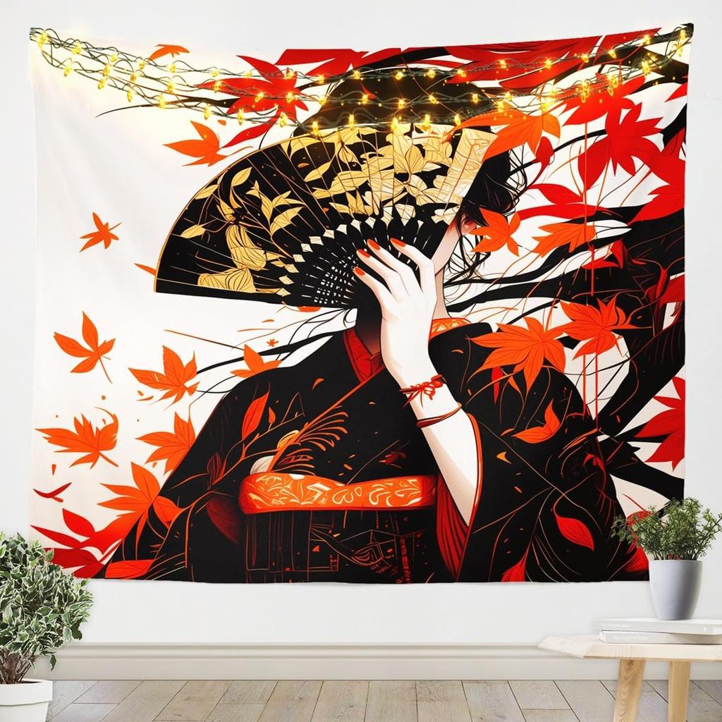 Japan Geisha Wall Hanging Kids Boys Girls Japanese Tradition Aesthetic TapestryUltra Soft Oriental Theme Wall BlanketJapanese
