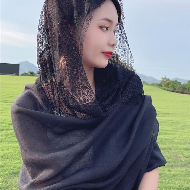 Шарф в стиле пэчворк с кружевом в корейском стиле - Женский весенне-осенний платок из хлопка и льна