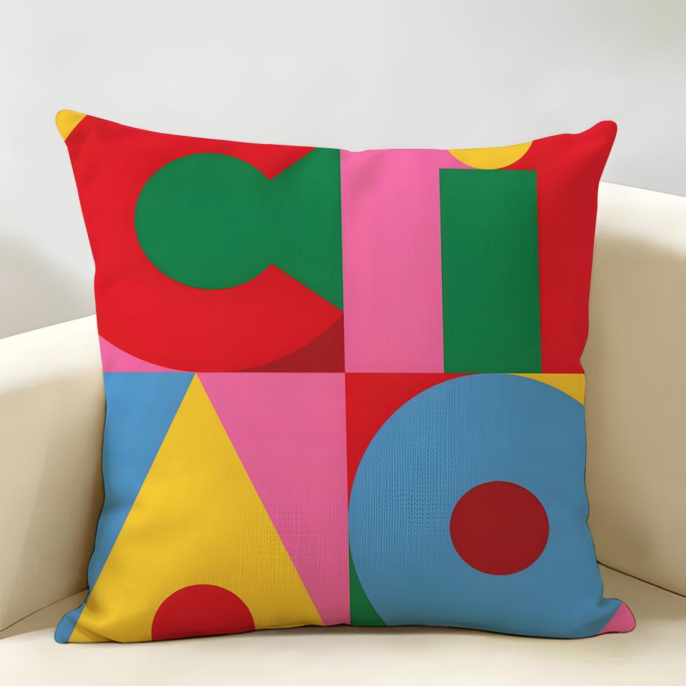 Geometric Patterns Cushion Cover Natural Linen Organic Fabric Double-Sided Printing Breathable Perfect For Home Decor