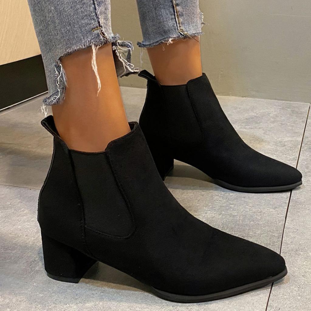2024 Autumn Winter Women Boots Pointed Toe Slip On Female Ankle Booties Fashion Simple Low Heel Short Chelsea Boots Botas Mujer