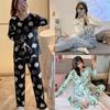 Ladies Cartoon Bear Pajamas Spring and Summer Long-Sleeved Casual Comfortable Homewear Outside Women Cute Floral Loungewear