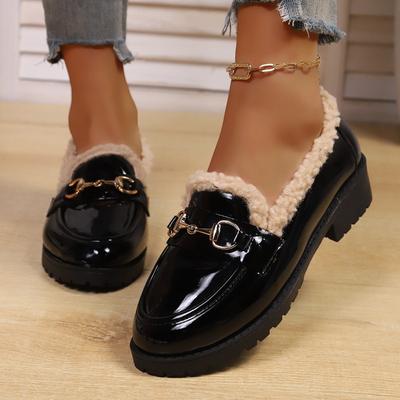 Женские осенние кожаные туфли в британском стиле - Низкий-средний каблук, на флисовой подкладке, универсальные