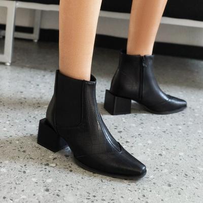 Досуг свидания современные низкие сапоги женские туфли змеиный узор пэчворк квадратный носок блочный каблук ботильоны челси