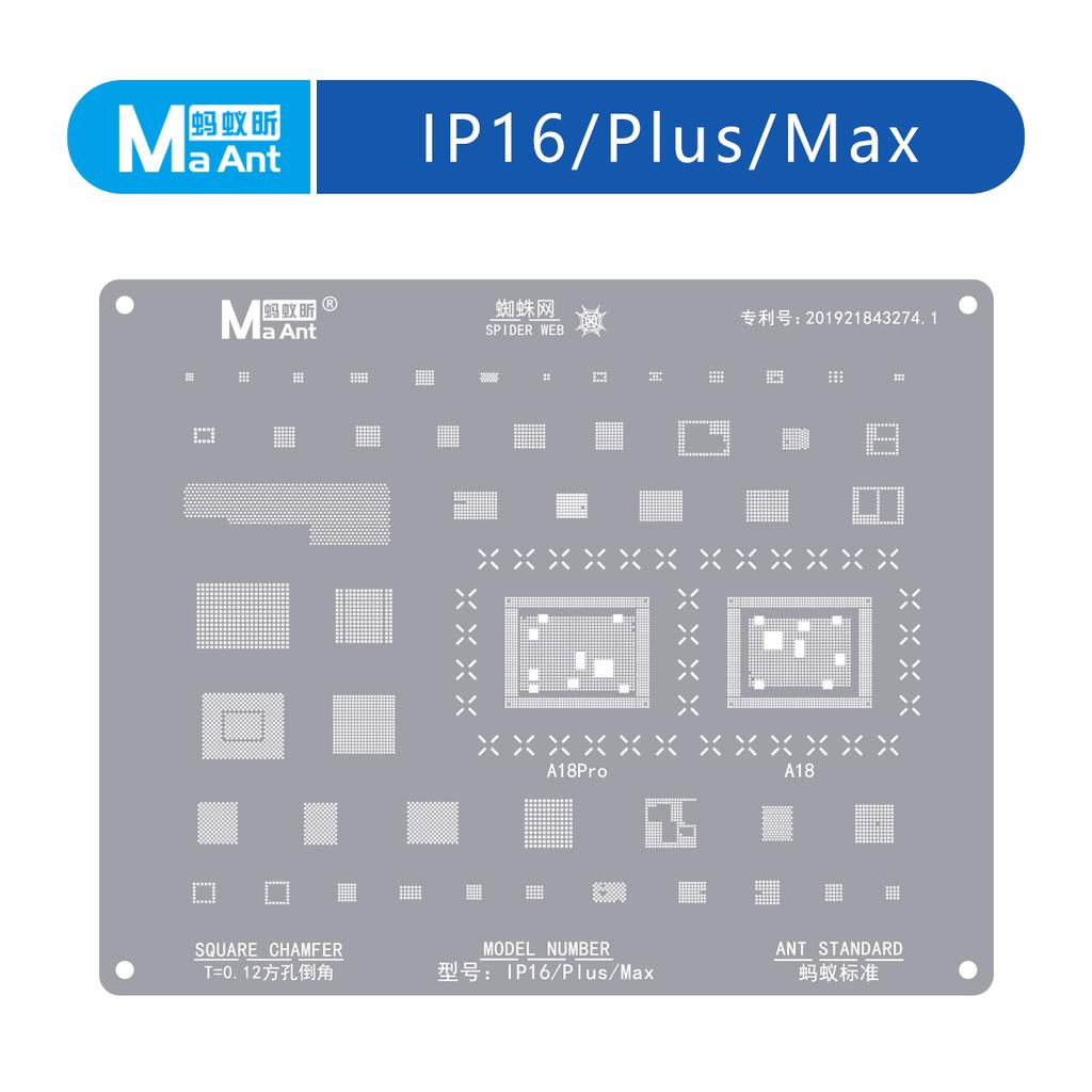 MaAnt A8-A18 PRO Сетка-шаблон BGA для реболлинга чипов CPU для серии iPhone 6-16 Pro Max Сетка для посадки шариков припоя Инструменты для ремонта
