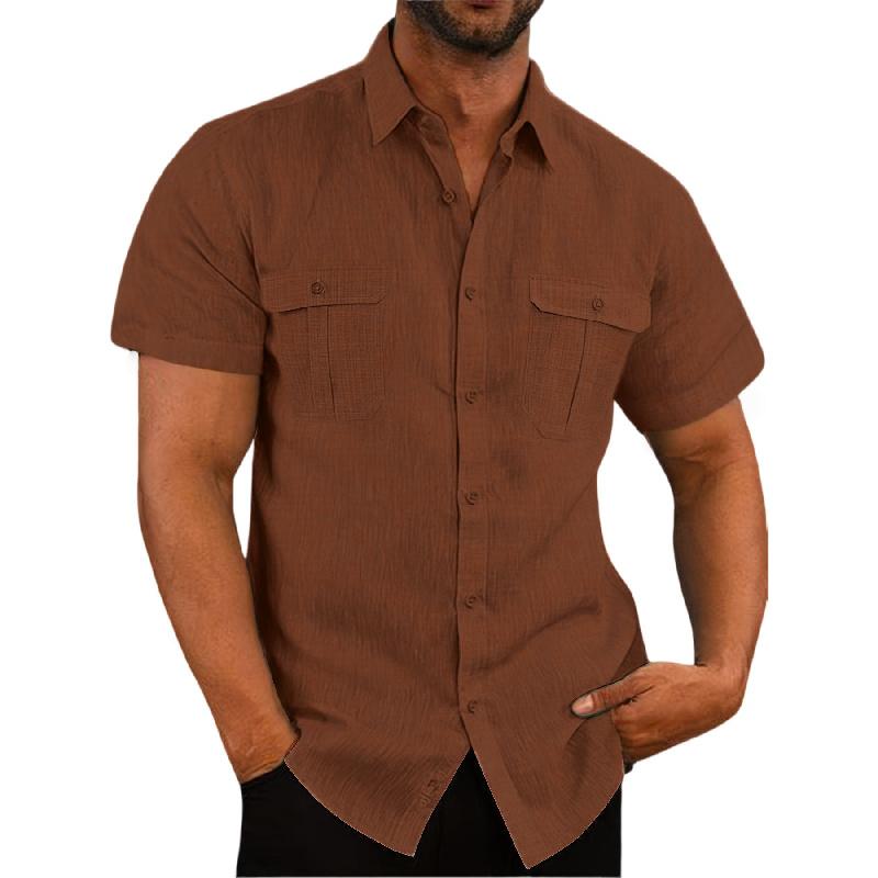 Men's Summer Business Shirt with Double Pockets, Short Sleeve Shirt, Casual Vacation Top