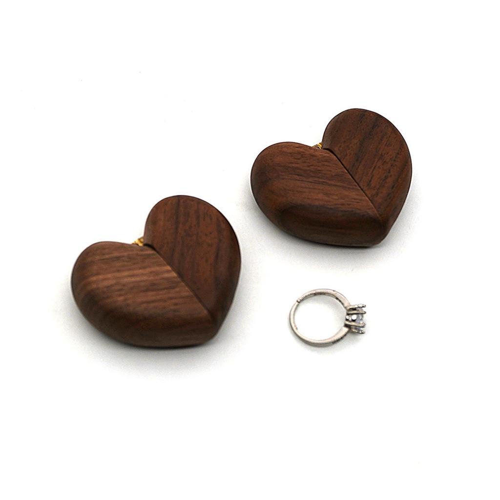Black Walnut Ring Box In Heart Shape, Proposal And Engagement Jewelry Box
