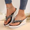 Fashion Brand Designer Pearl Bead Strap Flip Flops Women 2025 Summer Black Chunky Platform Wedge Heels Slippers Plus Size 43 Slippers