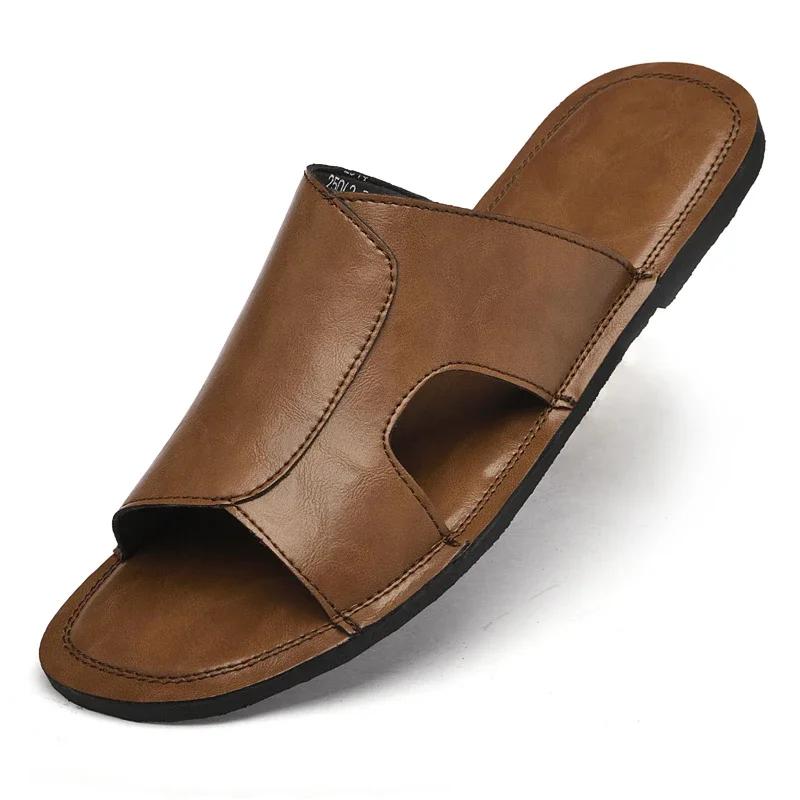 Мода 2025 Лето Новые Мягкая подошва Уличная обувь Мужская Мода Натуральная кожа Водонепроницаемые Сандалии Повседневные Тапочки Крутая Пляжная обувь Балетки