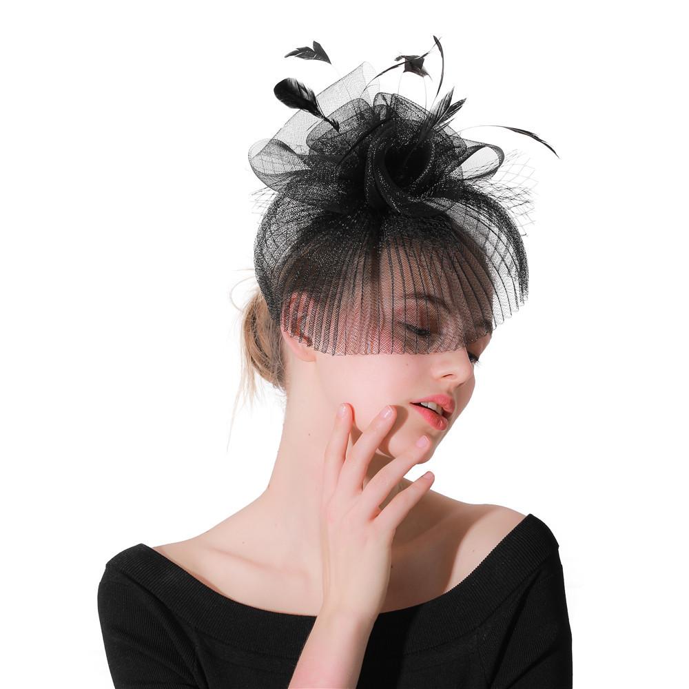 European And American Black Top Hat Popular Hemp Yarn Banquet Mesh Top Hat Bride Feather Hairpin