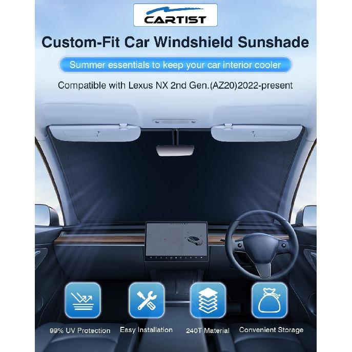 Cartist 5-слойный козырек от солнца на лобовое стекло подходит для Lexus NX NX250 NX350 NX350h NX450h + 2022 2023 2024 аксессуары складной солнцезащитный козырек на переднее окно автомобиля