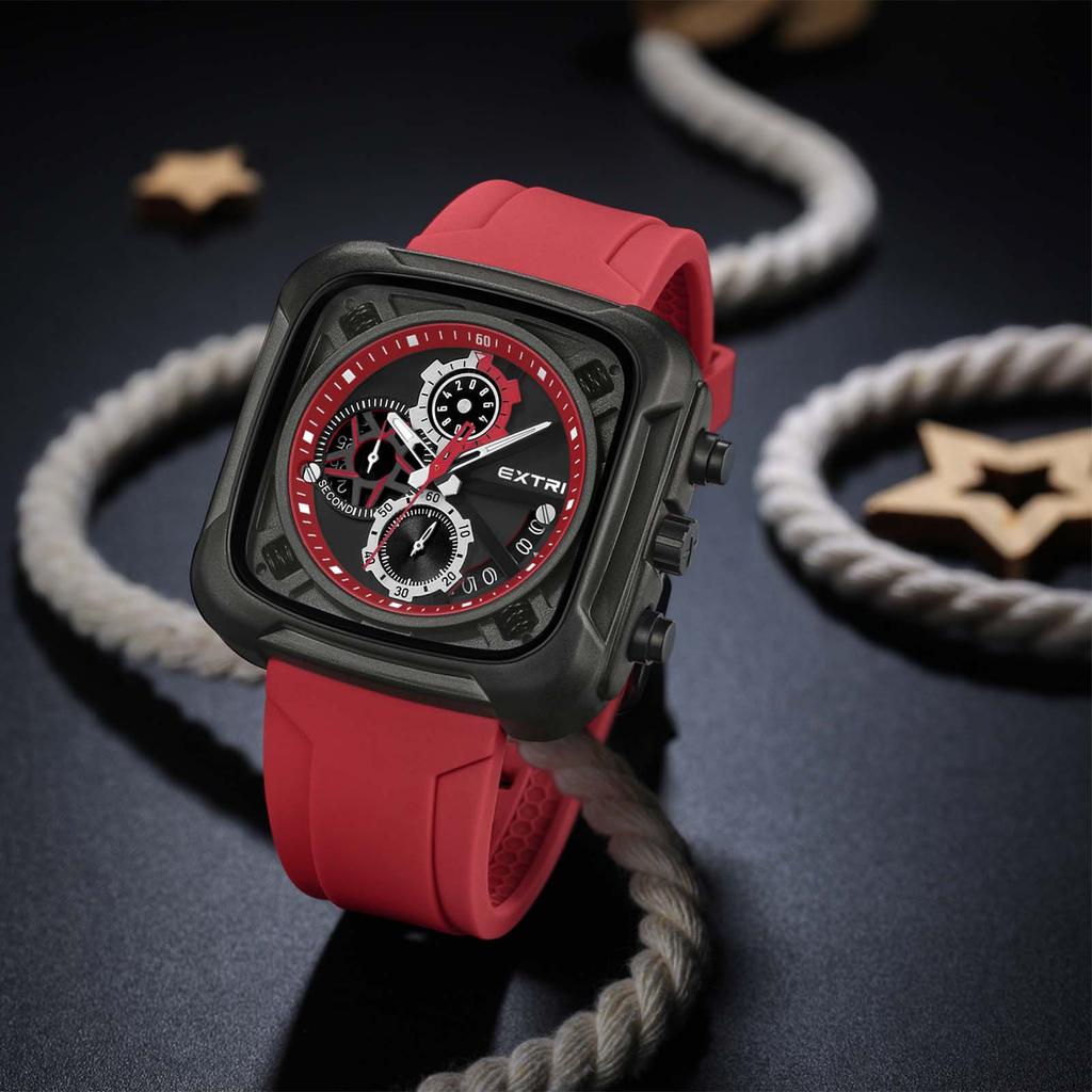 Men's Casual Watch Quartz Watch Watch Multi-dial Watch Square Men's Watch Analog Calendar Men's Watch Silicone Strap