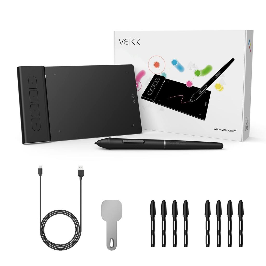 VEIKK Gaming 8192 Pressure Sensitivity 4 Shortcut Pen Tablet for Compatible with and Ideal for and Students 4x3-inch OSU! Tablet, Ultra-Slim,