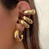 Wide C-shaped Ear Cuff Earrings, No Piercing, Gold & Silver, Smooth Finish,