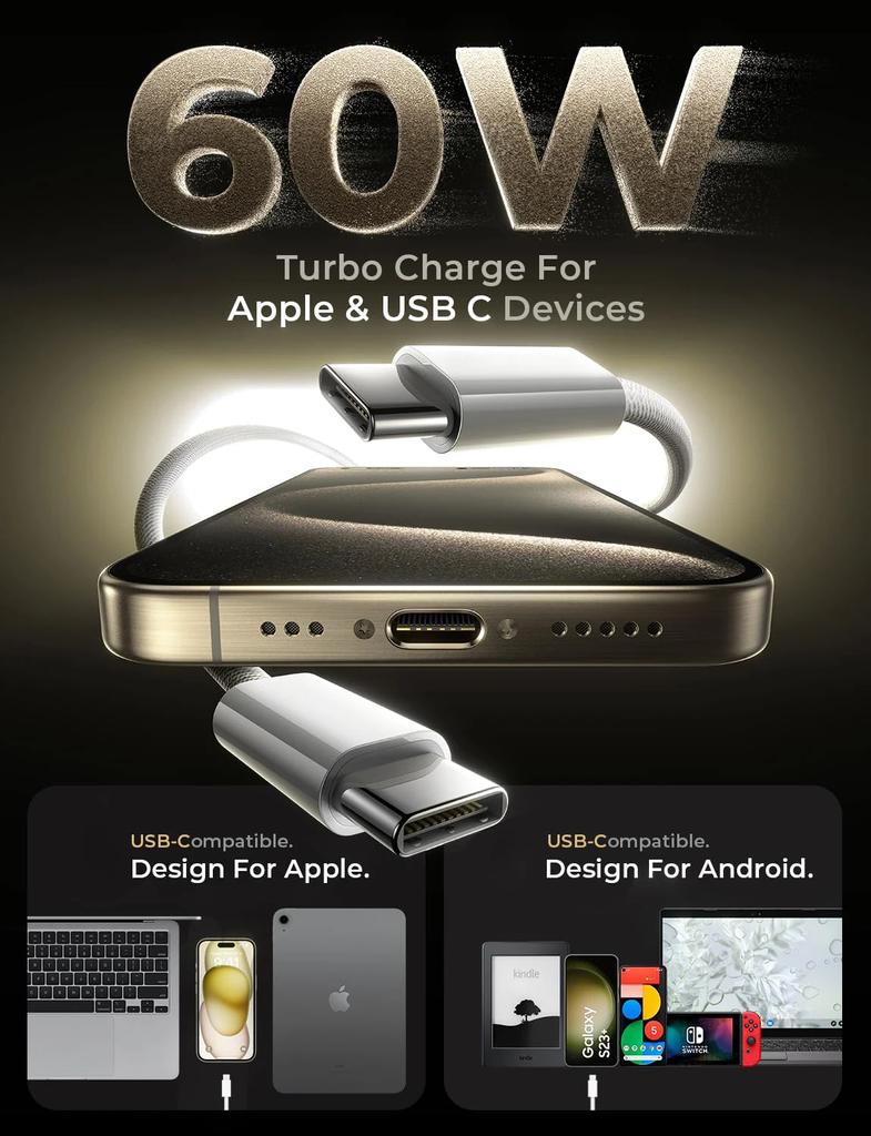 PD60W Кабель для быстрой зарядки iPhone 15, кабель для передачи данных, плетеный кабель типа c, подходит для зарядных кабелей серии Samsung IPhone 15