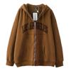 Zip-Up Hooded Sweatshirt Women Loose Fit Streetwear Geometric Print Cotton Long Sleeve Oversized Pullover