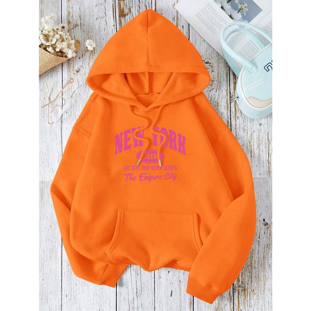 New York Queens Город, который никогда не спит Толстовка Мужская Женская Одежда Милые Толстовки с О-образным Вырезом Уличная Свободная Толстовка