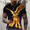 Summer Round Neck 3D Vintage Phoenix Print Top Fashionable Casual Short Sleeved Men's T-shirts