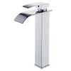 Tall Chrome Waterfall Bathroom Faucet - Single Handle Hot & Cold Vanity Sink Faucet with Square Tall Body