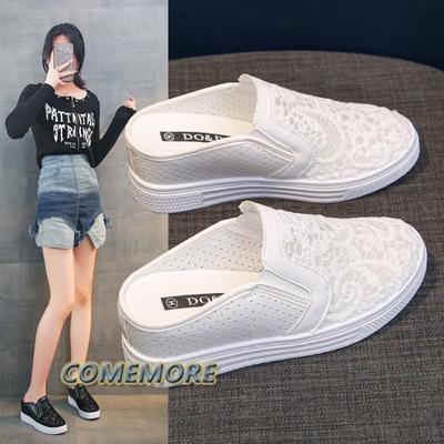 Тапочки с вышитыми цветами, женские, сетчатые, мюли, сандалии на платформе, дышащие, с закрытым носком, шлепанцы, весна-осень