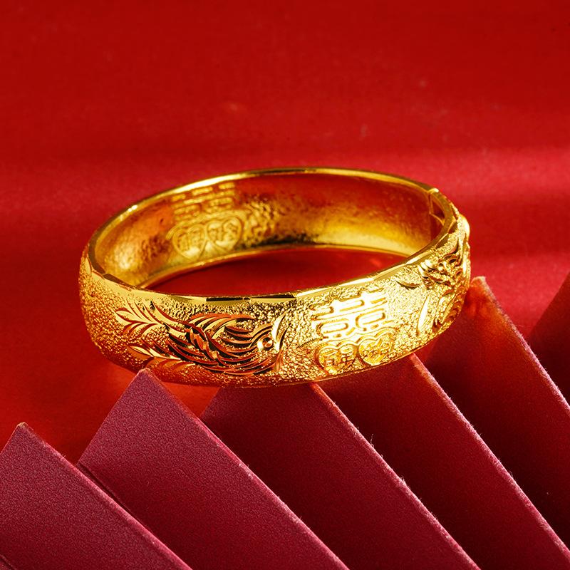 Dragon and Phoenix Centenary Harmony Engraved Pattern Double Salary Wedding Bracelet