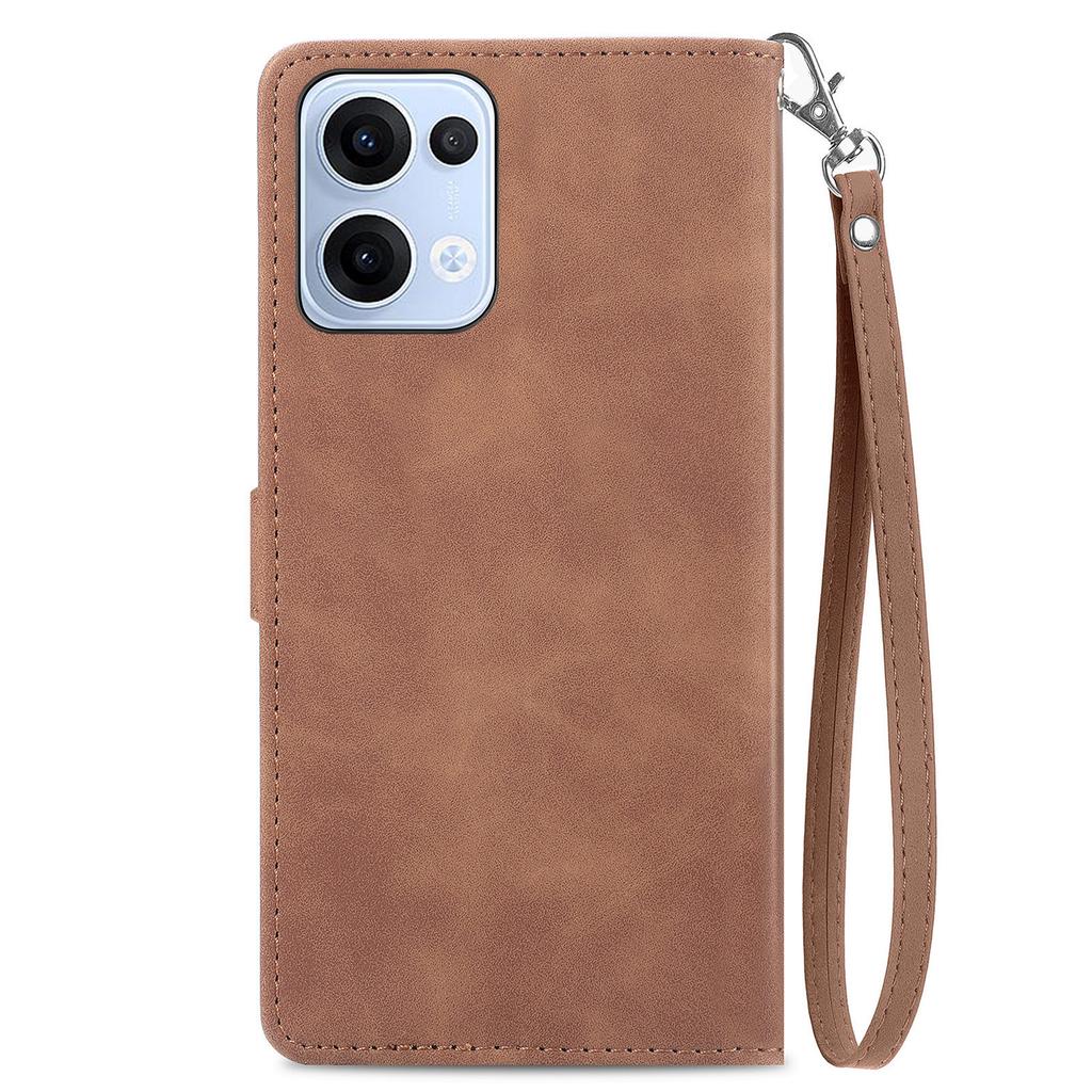 Для Oppo Reno13 5G (Глобальный) Чехол-кошелек на молнии с ремешком и цветочным принтом из искусственной кожи для телефона