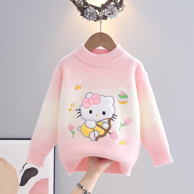 Girls' Cartoon Winter Sweater - Stylish Knitwear for Medium and Large Children