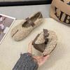 Shoes Woman Flats Loafers Fur Round Toe Autumn Casual  Dress Moccasin Fall Winter Leisure Buckle  Flock Rubb