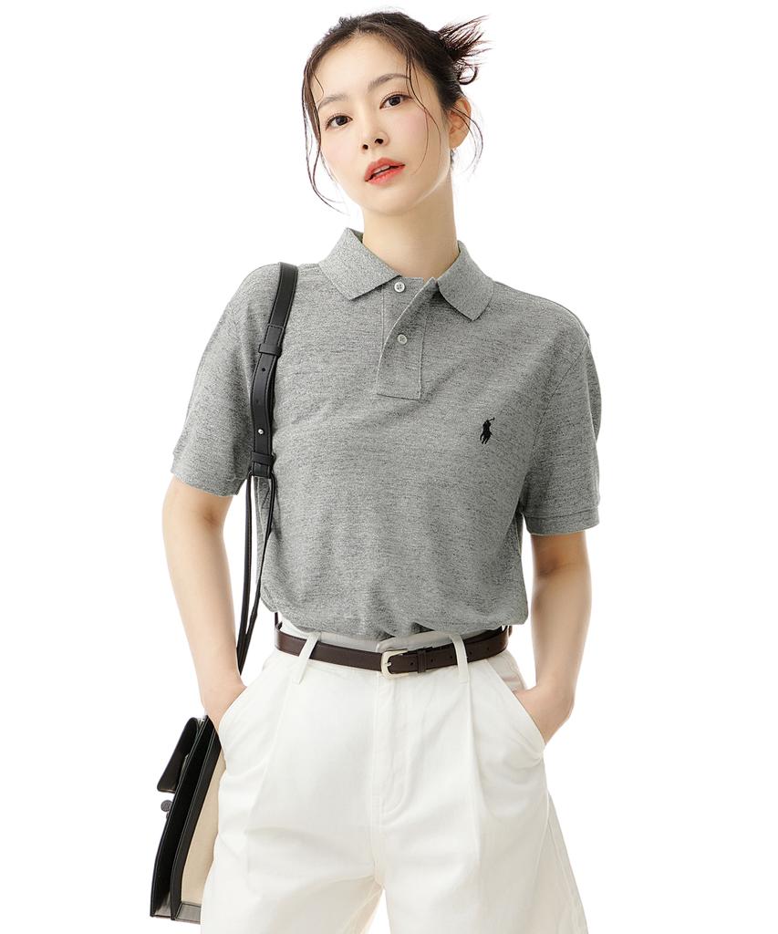POLO RALPH LAUREN Хлопковая сетчатая рубашка-поло Custom Slim Fit - Серая